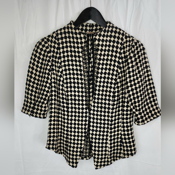 Designer Amelia Toro 100% wool jacket top with short sleeves size 8 - Picture 3 of 8